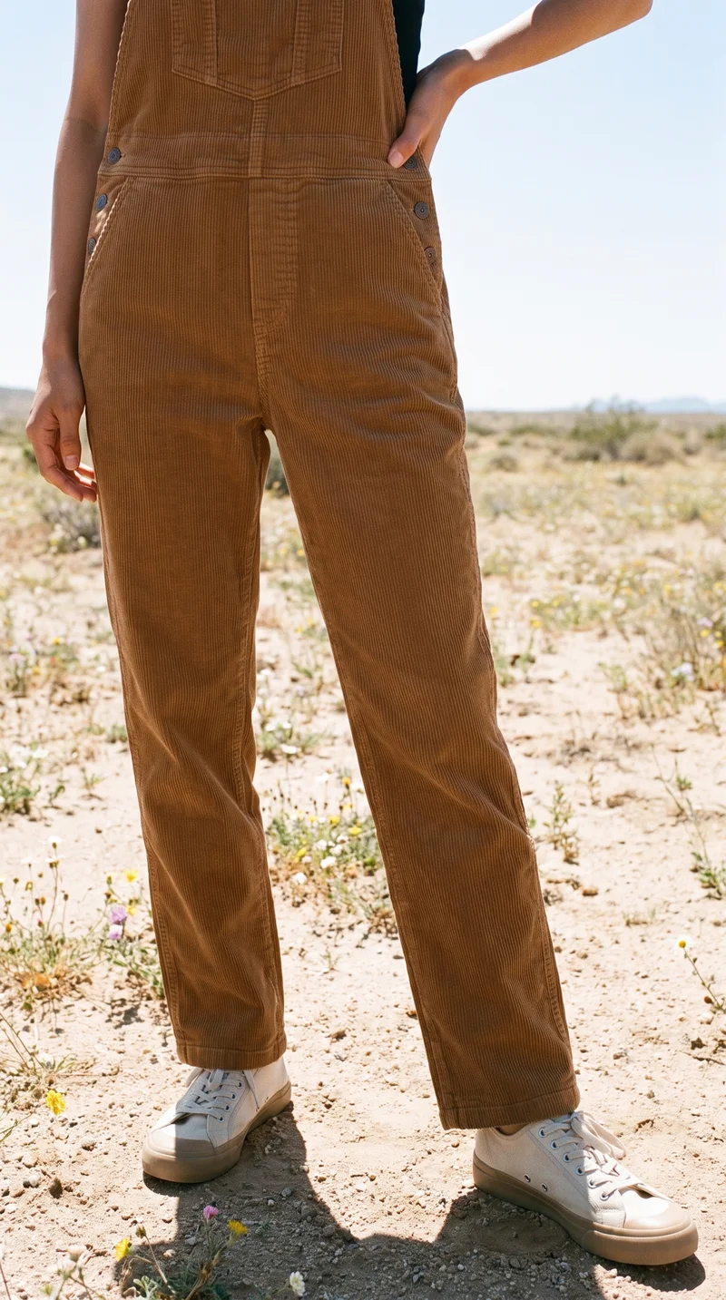 Women's Corduroy Dungarees, Lower body at Front, Flash Editorial lighting