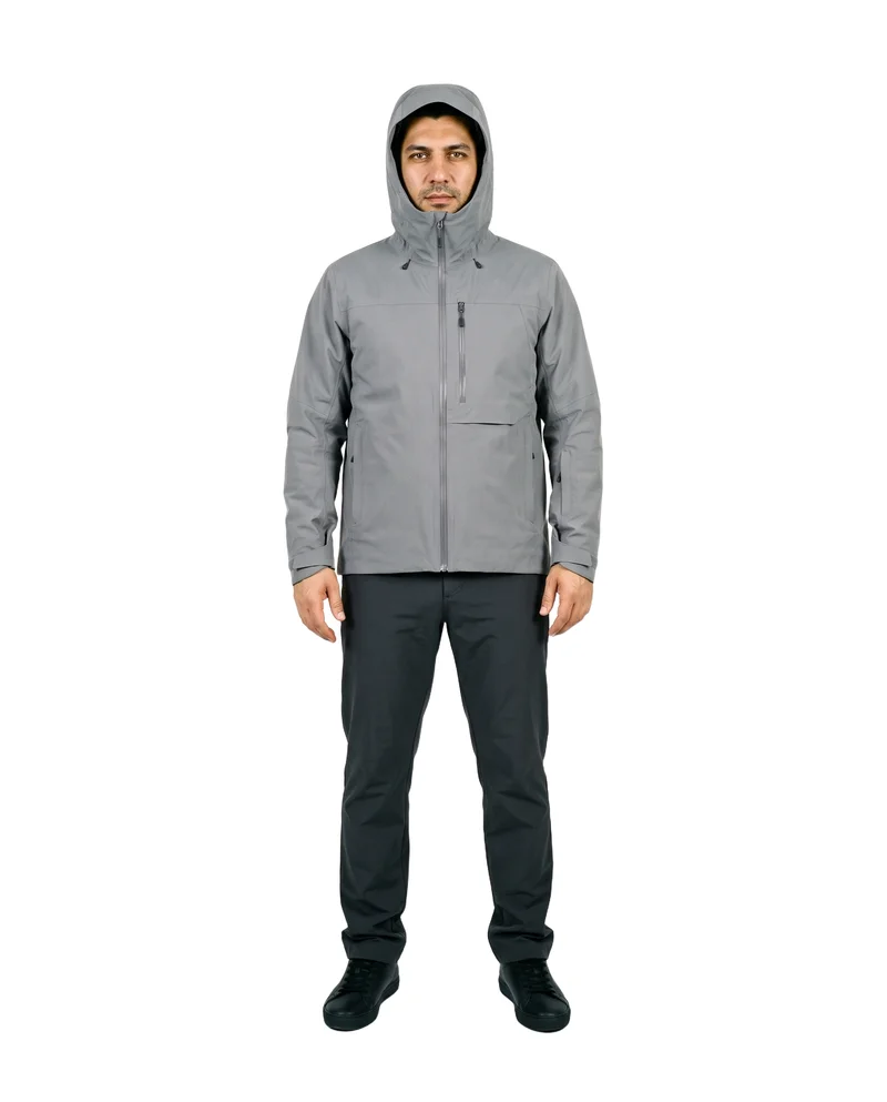 Men's Grey Shell Ski Jacket, Full body at Front, Studio Cutout lighting
