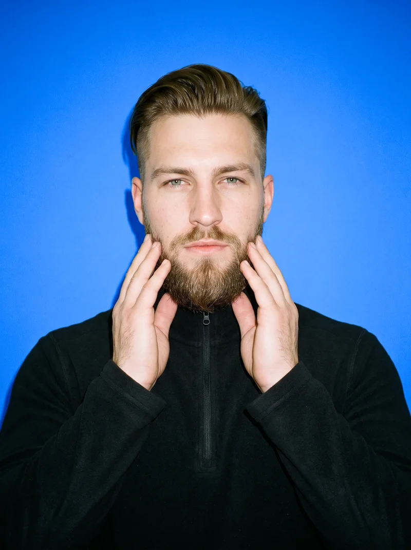 Men's Black Half-Zip, Bust at Front, Clean Catalog lighting
