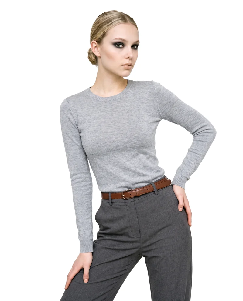 Women's Brown Dress Belt, Three-quarter length at Three-quarter, Studio Cutout lighting