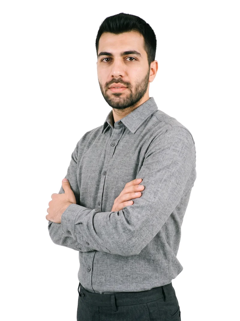 Grey Brushed Flannel Shirt, Three-quarter length at Three-quarter, Studio Cutout lighting