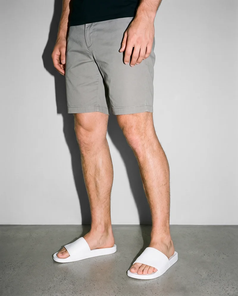 Men's White Sliders, Lower body at Three-quarter, Flash Editorial lighting