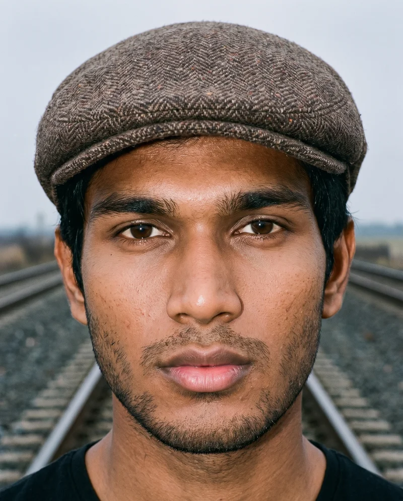 Men's Brown Tweed Flat Cap, Head at Front, Natural E-Commerce lighting