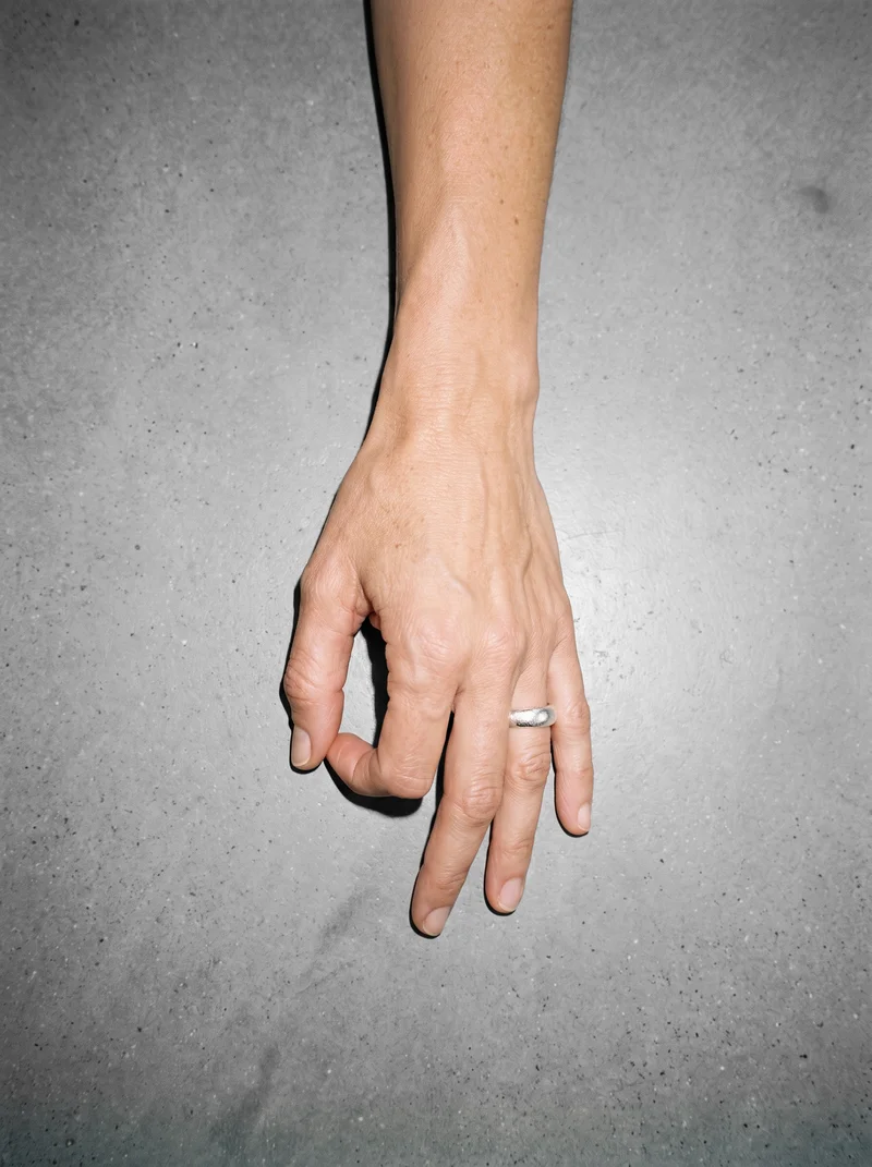 Women's Silver Stacking Ring, Hand and wrist at Top, Natural E-Commerce lighting
