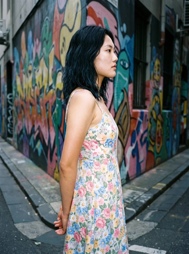 Floral Print Slip Dress, Three-quarter length at Side, Natural E-Commerce lighting