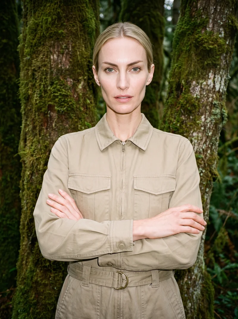 Women's Khaki Utility Boilersuit, Upper body at Front, Natural E-Commerce lighting