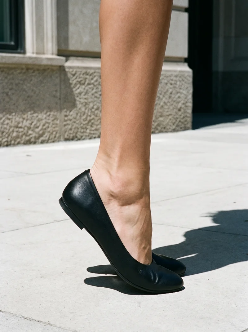 Black Ballet Flats, Ankle at Side, Flash Editorial lighting