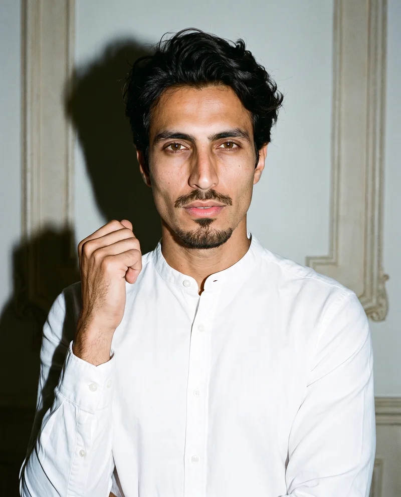 White Grandad Shirt, Bust at Front, Flash Editorial lighting