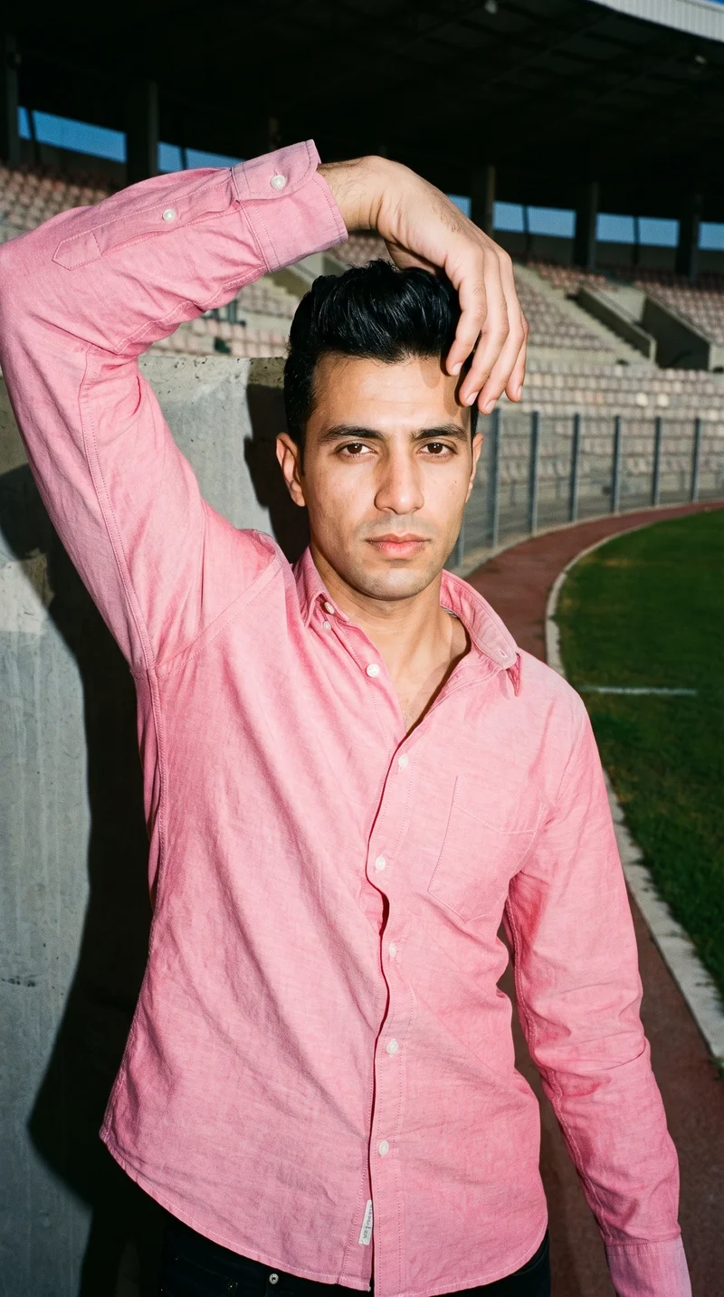 Pink Oxford Shirt, Upper body at Front, Flash Editorial lighting