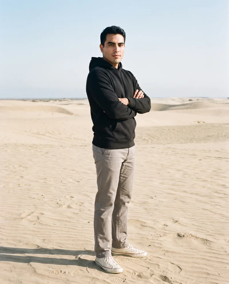 Men's Black Pullover Hoodie, Environmental at Three-quarter, Clean Catalog lighting