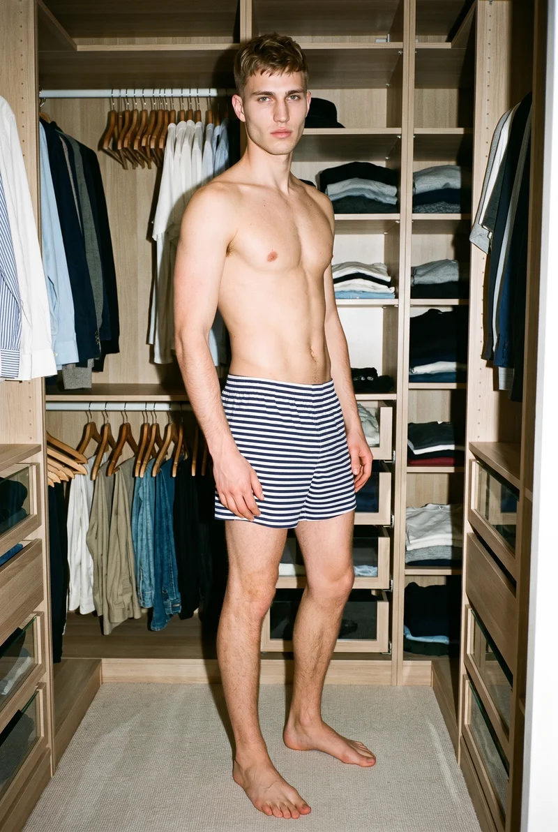 Striped Boxers, Full body at Three-quarter, Natural E-Commerce lighting
