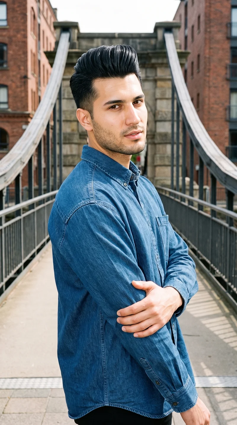 Oversized Denim Shirt, Upper body at Three-quarter, Clean Catalog lighting