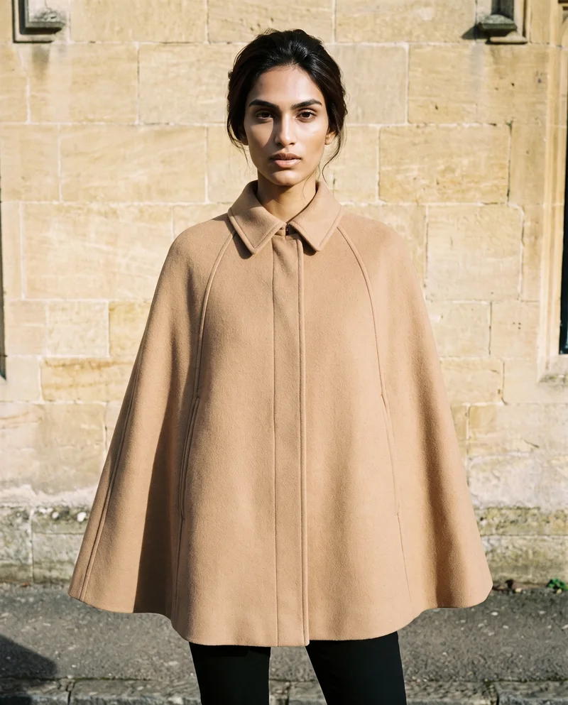 Camel Wool Cape, Three-quarter length at Front, Clean Catalog lighting