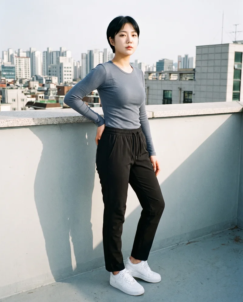 Women's Black Hiking Trousers, Full body at Three-quarter, Natural E-Commerce lighting