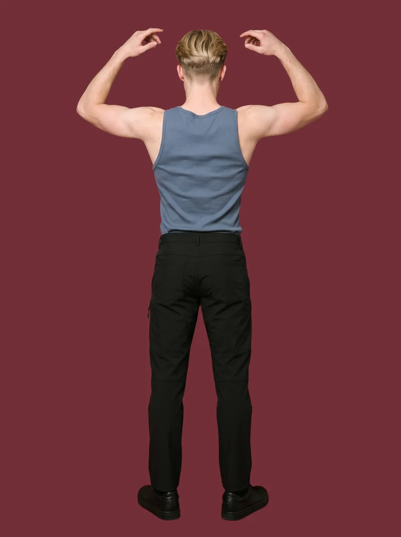 Men's Black Hiking Trousers, Full body at Back, Studio Cutout lighting