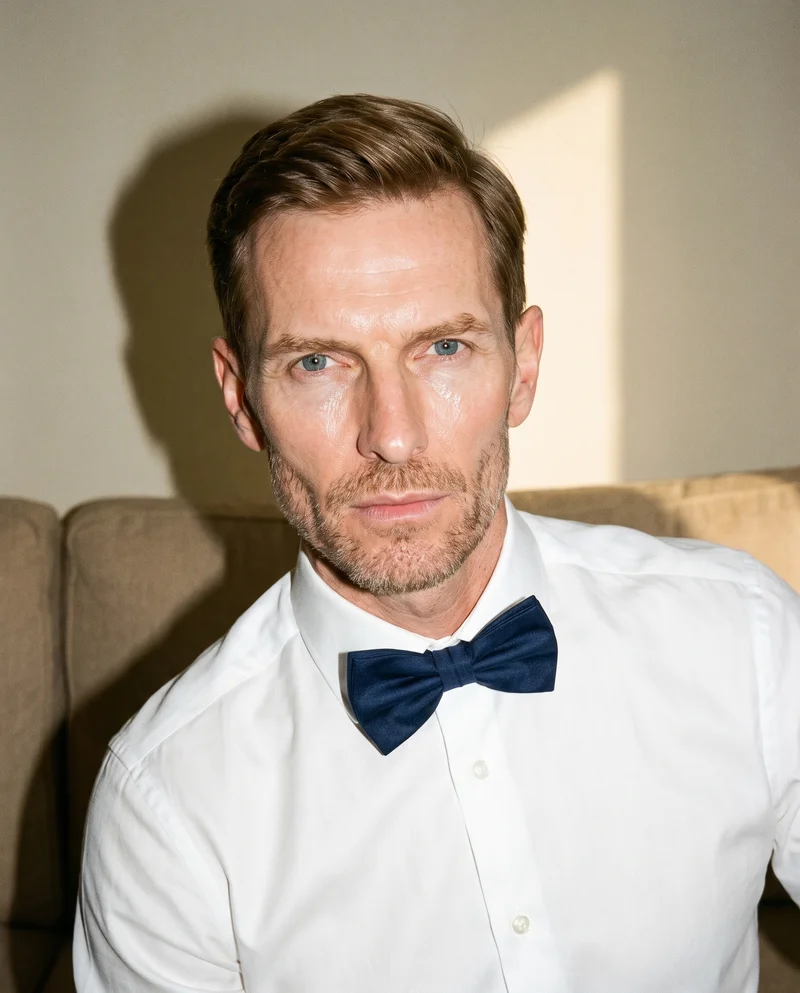 Navy Bow Tie, Bust at Front, Flash Editorial lighting