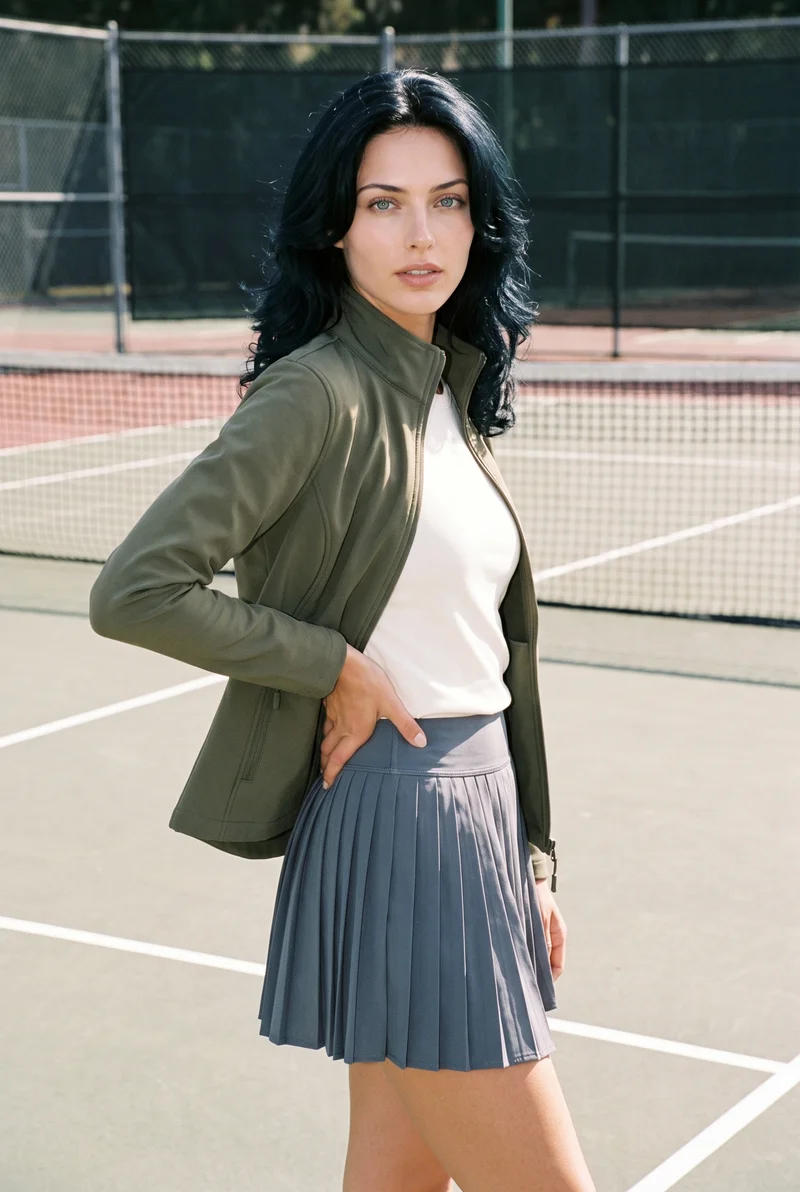 Women's Olive Softshell Jacket, Full body at Three-quarter, Flash Editorial lighting