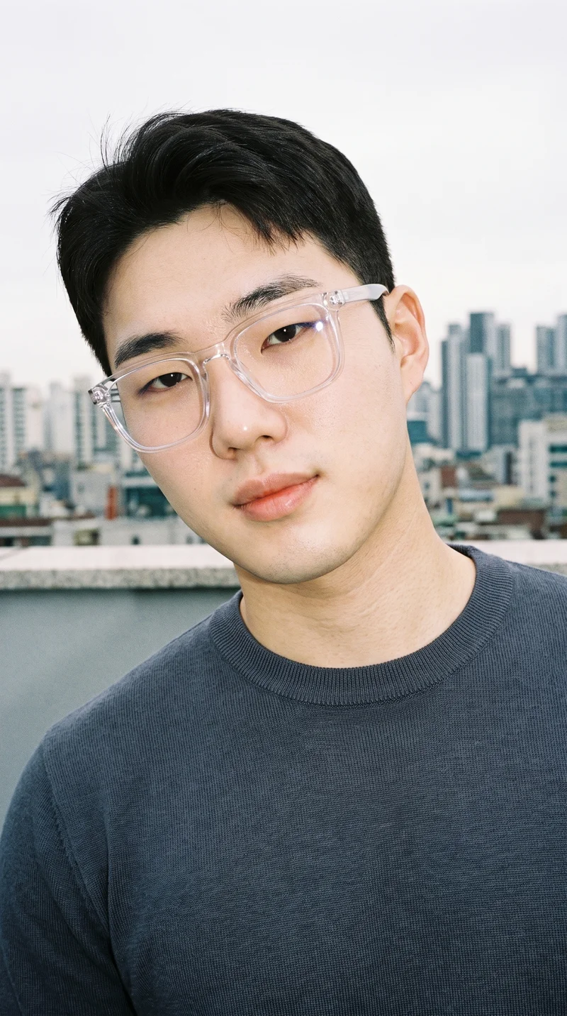 Men's Clear-Frame Blue-Light Glasses, Bust at Three-quarter, Clean Catalog lighting