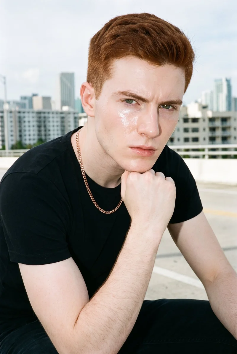 Men's Rose Gold Chain, Upper body at Angled front, Clean Catalog lighting
