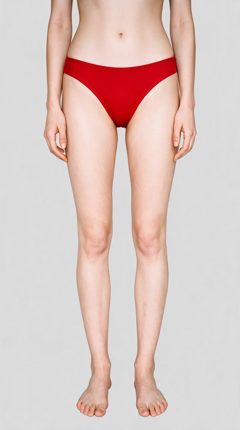 Red Bandeau Bikini, Lower body at Front, Studio Cutout lighting