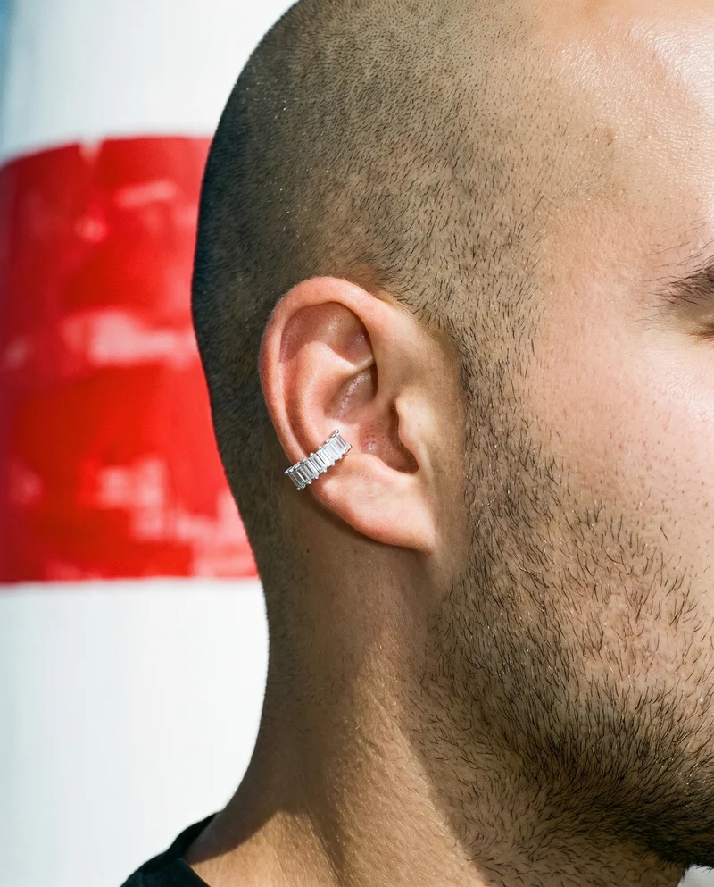Men's Crystal Ear Cuffs, Ear at Side, Natural E-Commerce lighting