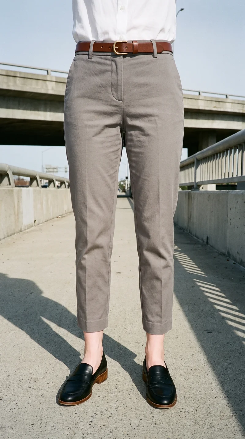 Women's Brown Leather Belt, Lower body at Three-quarter, Flash Editorial lighting