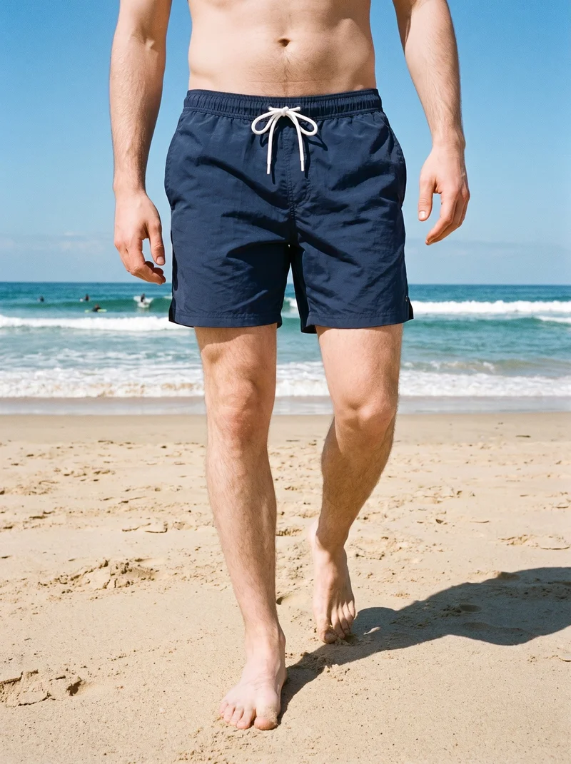 Navy Swim Shorts, Lower body at Front, Natural E-Commerce lighting