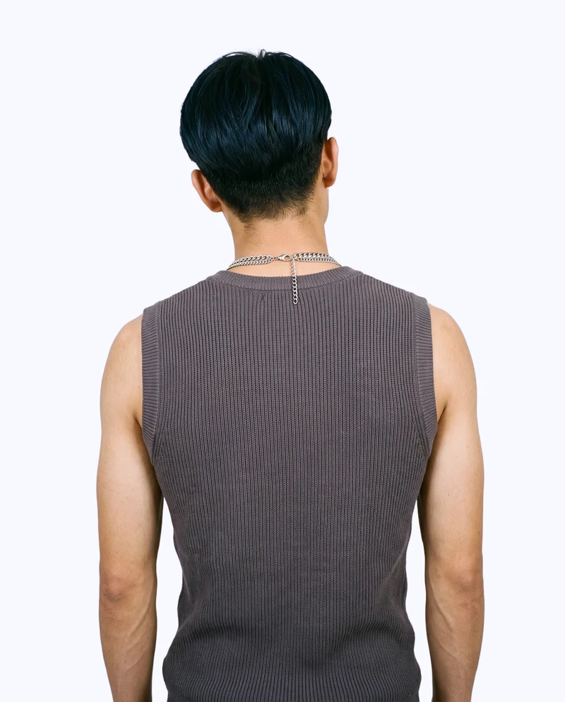 Men's Silver Layered Necklace, Upper body at Back, Studio Cutout lighting