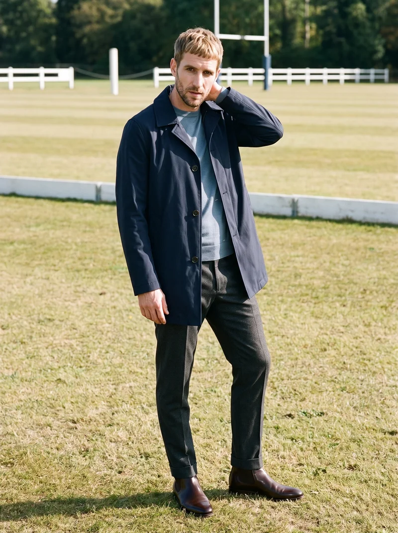 Men's Navy Waterproof Raincoat, Full body at Three-quarter, Natural E-Commerce lighting