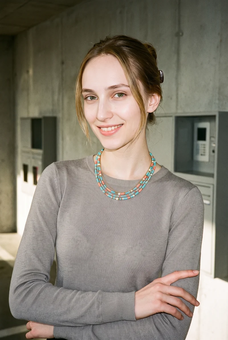 Women's Beaded Layered Necklace, Upper body at Three-quarter, Natural E-Commerce lighting