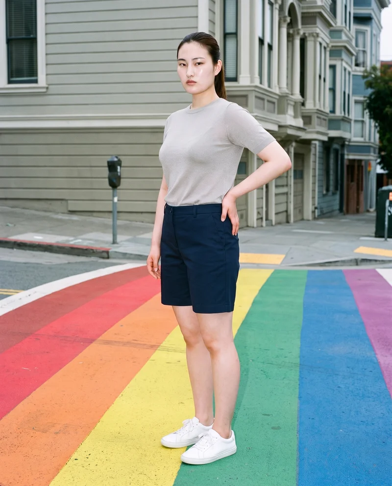 Women's Navy Tailored Shorts, Environmental at Three-quarter, Natural E-Commerce lighting