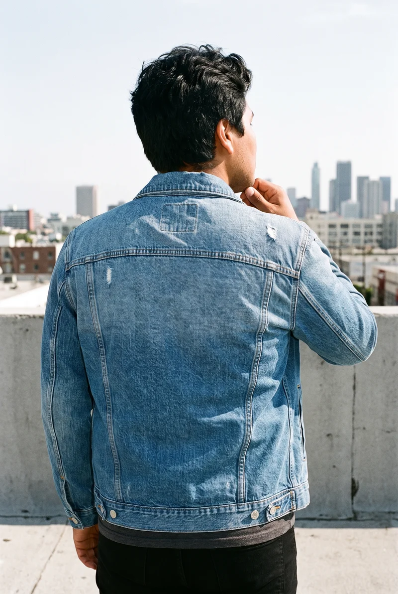 Men's Mid-Wash Oversized Denim Jacket, Upper body at Back, Natural E-Commerce lighting