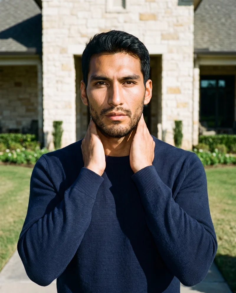 Men's Navy Merino Knit, Upper body at Front, Flash Editorial lighting