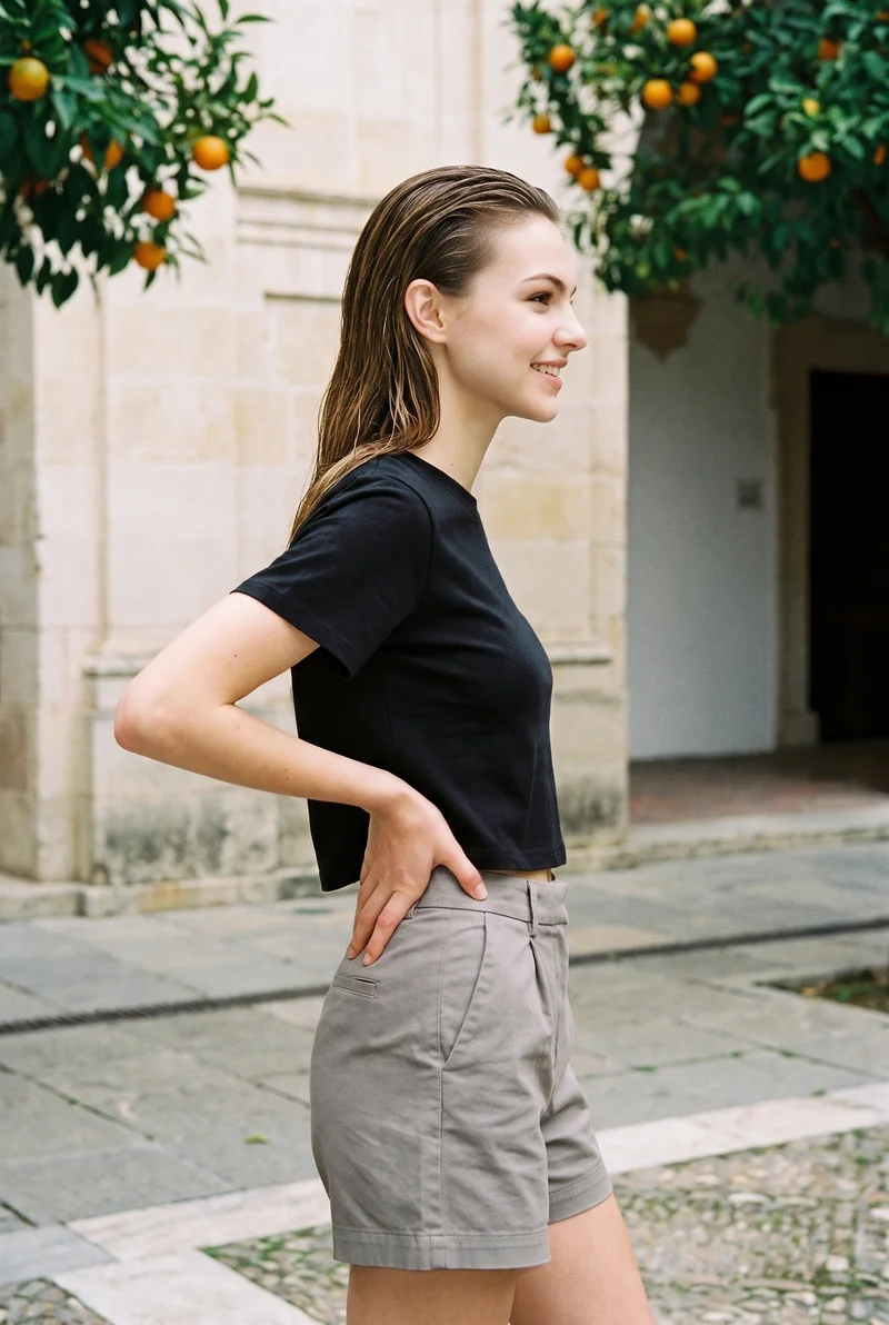 Black Crop Top, Three-quarter length at Side, Clean Catalog lighting