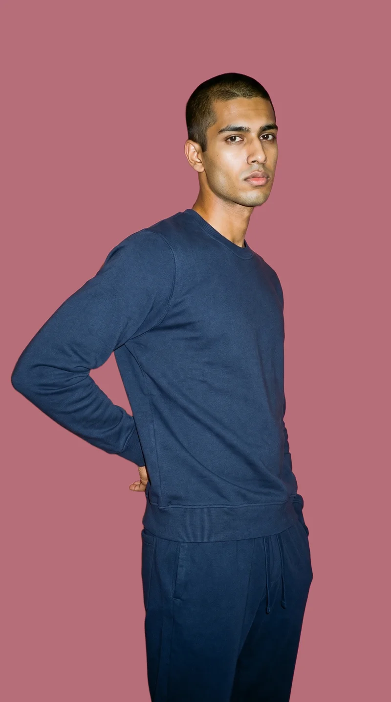 Men's Navy Loungewear Set, Three-quarter length at Three-quarter, Studio Cutout lighting