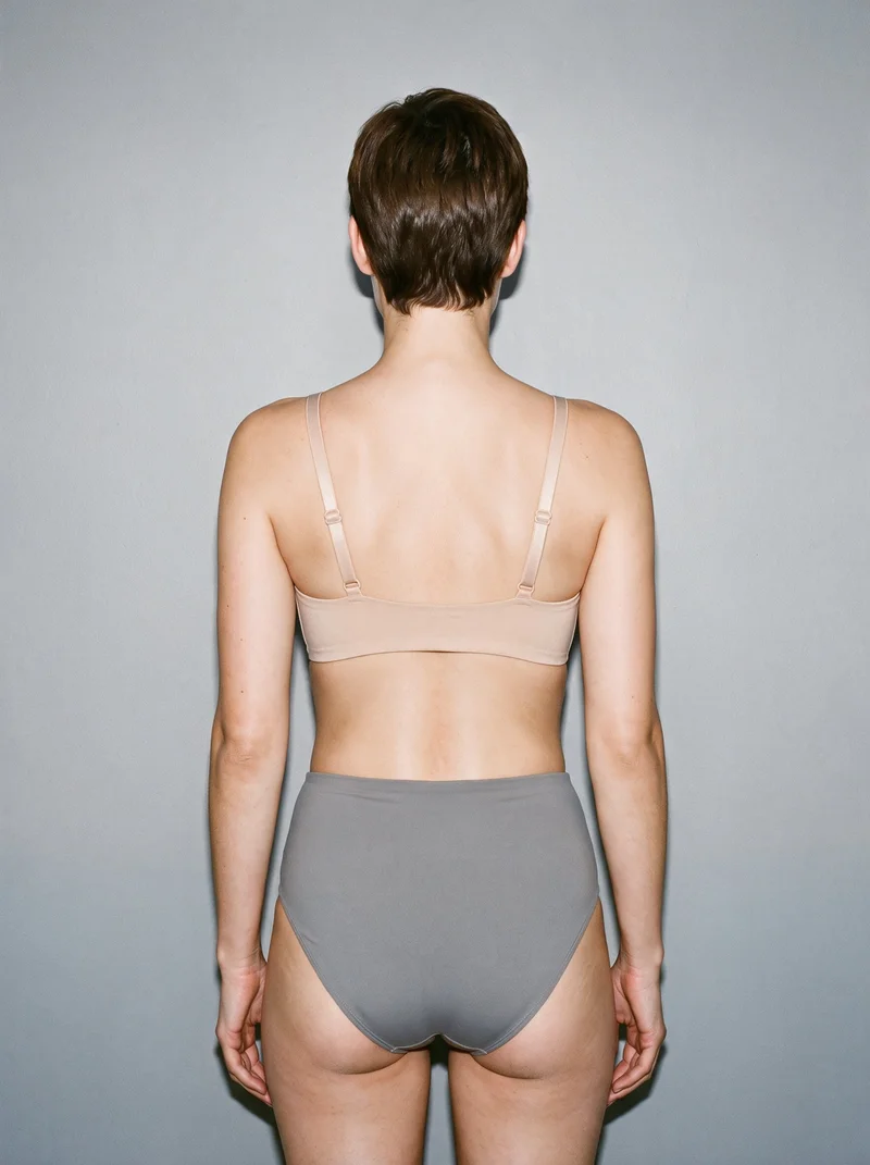 Nude Push-Up Bra, Upper body at Rear, Clean Catalog lighting