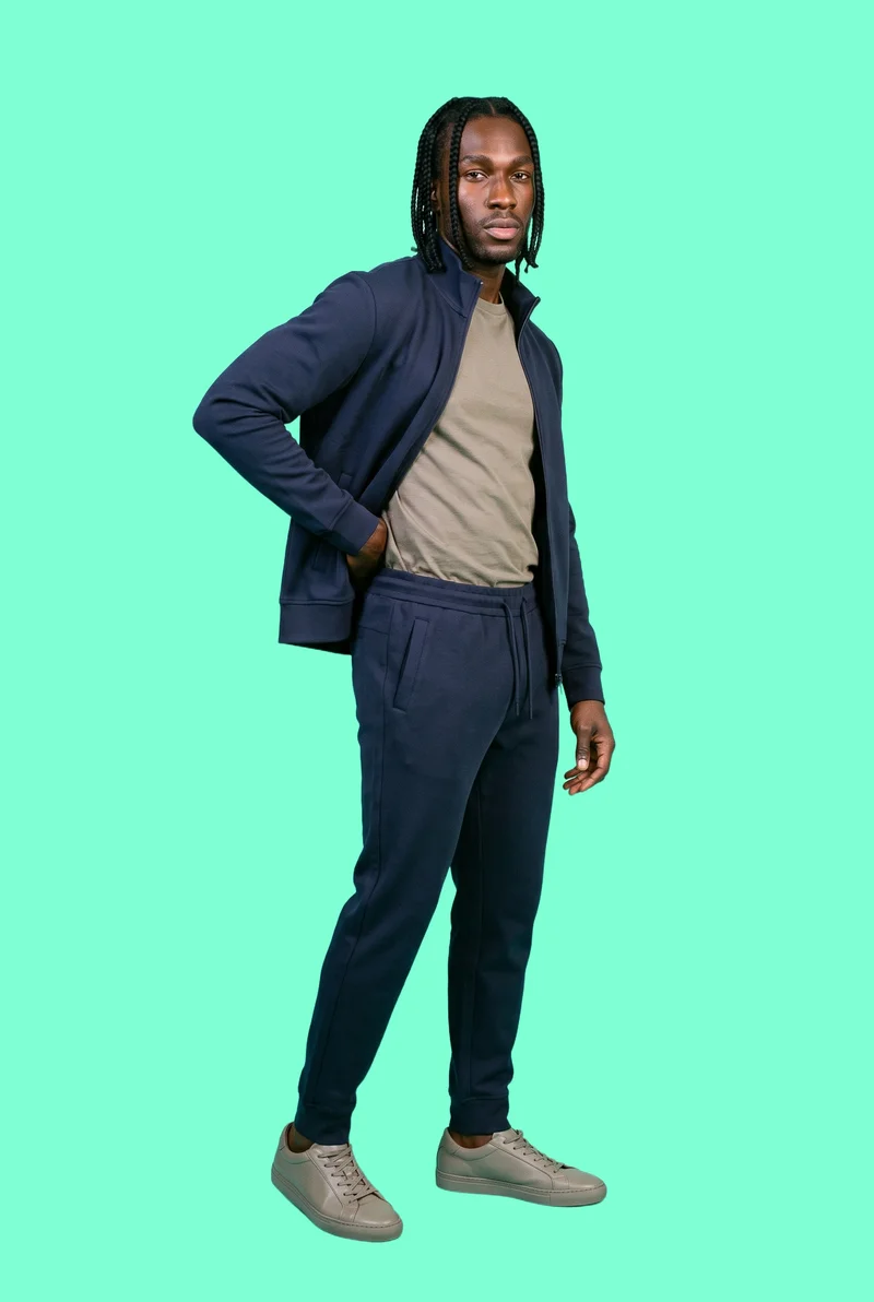 Men's Navy Tracksuit, Full body at Three-quarter, Studio Cutout lighting