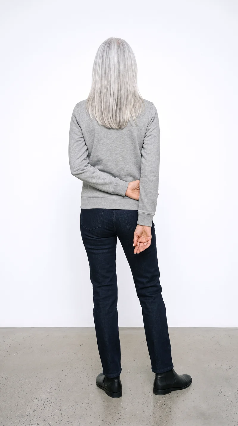 Women's Grey Zip Track Jacket, Full body at Back, Clean Catalog lighting