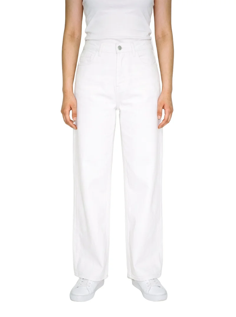 Women's White Wide-Leg Jeans, Lower body at Front, Studio Cutout lighting