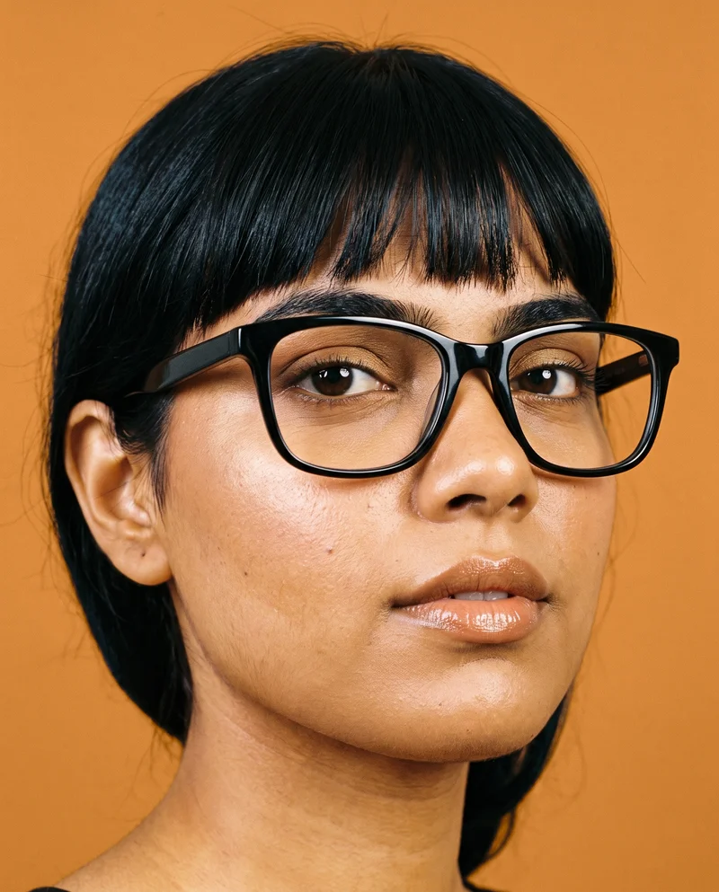 Women's Black Rectangular Optical Frame, Head at Three-quarter, Clean Catalog lighting