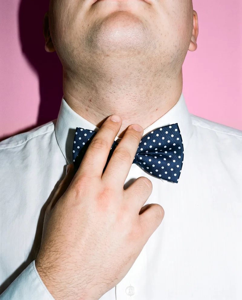 Polka-Dot Bow Tie, Neck at Front, Flash Editorial lighting