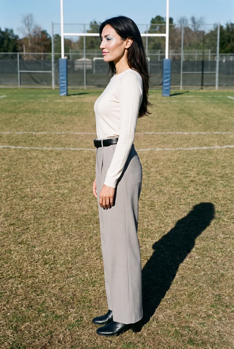 Women's Black Formal Belt, Full body at Side, Flash Editorial lighting