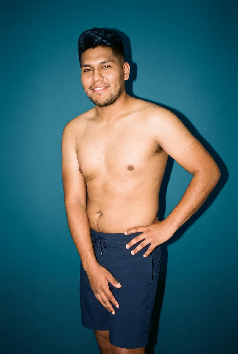 Navy Board Shorts, Three-quarter length at Three-quarter, Natural E-Commerce lighting