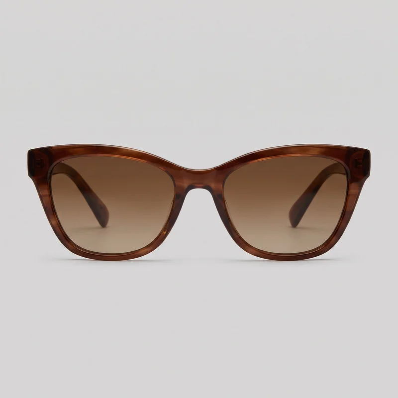 Standalone front view of men's square sunglasses with thick translucent tortoiseshell-style rims, softly upswept outer corners, a low curved bridge, and rounded-square gradient-tinted lenses. The wide temples are folded behind the lenses, and no logos or embellishments are visible.