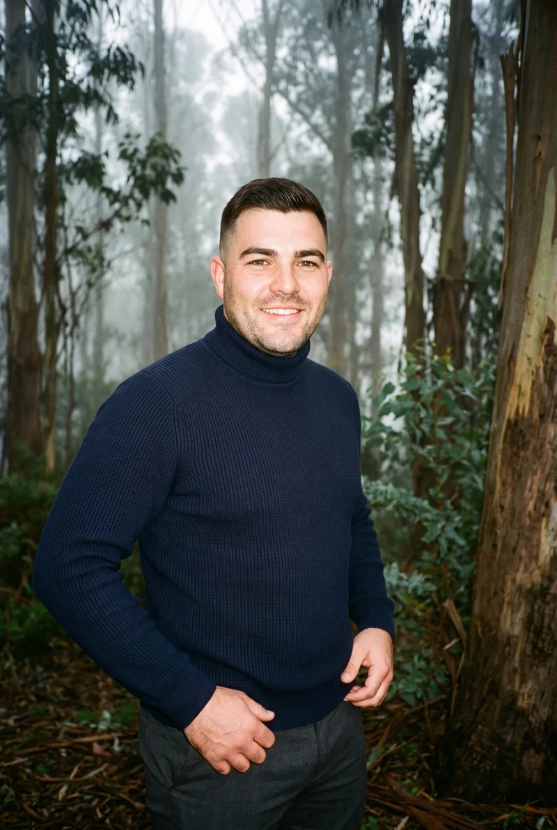 Men's Navy Ribbed Turtleneck, Three-quarter length at Three-quarter, Flash Editorial lighting