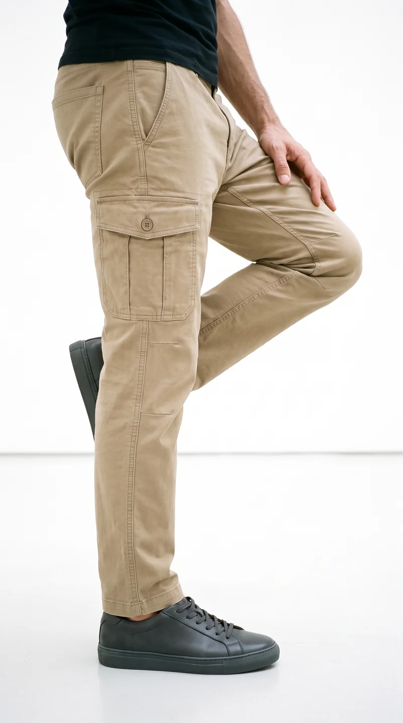 Men's Khaki Hiking Trousers, Lower body at Side, Clean Catalog lighting
