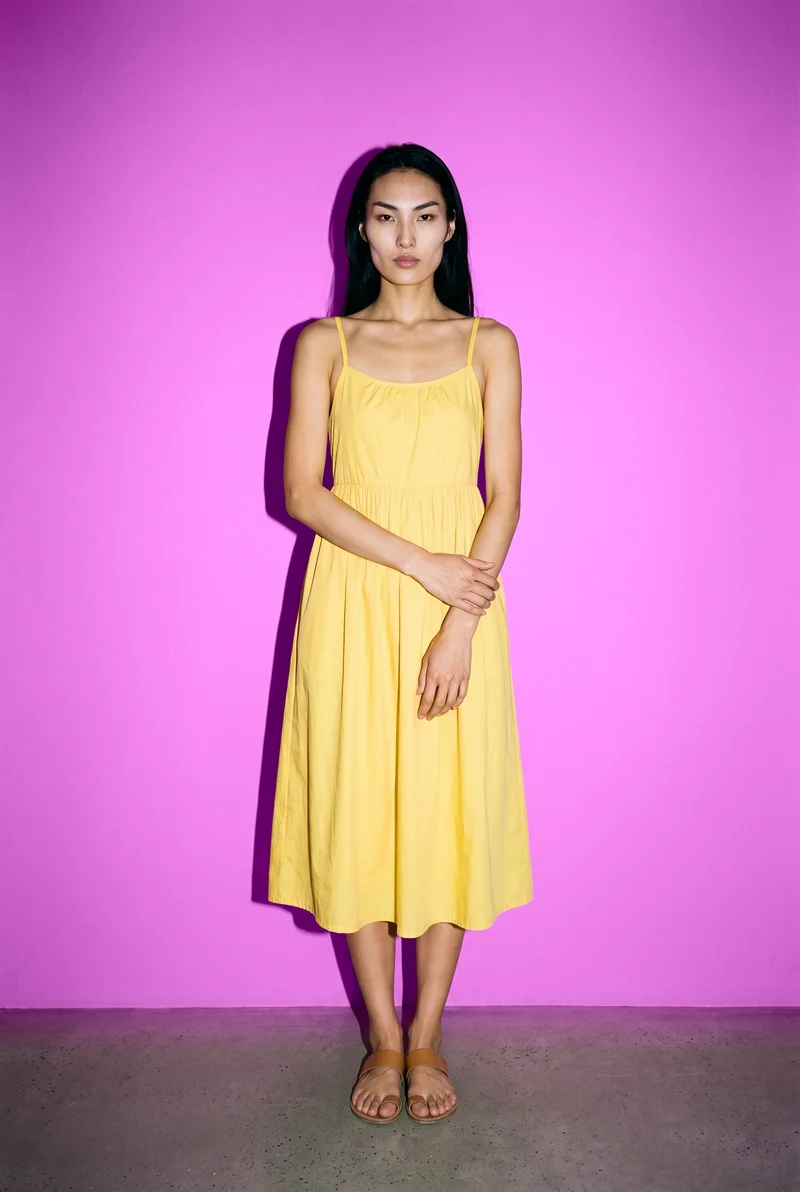 Yellow Sundress, Full body at Front, Flash Editorial lighting