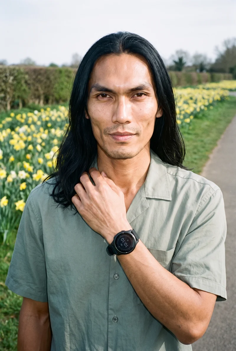 Men's Black Smartwatch, Upper body at Front, Natural E-Commerce lighting