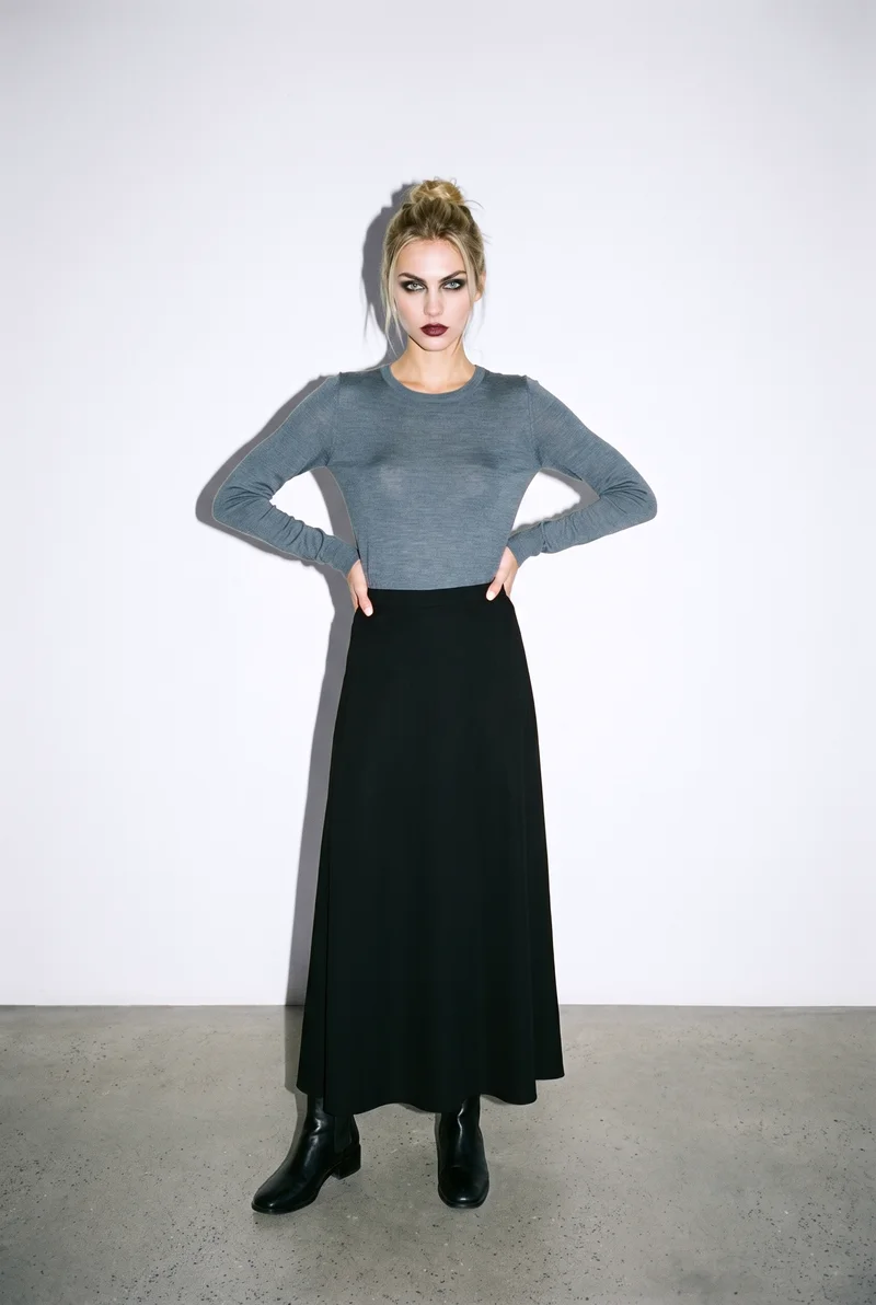 Black Maxi Skirt, Full body at Front, Flash Editorial lighting