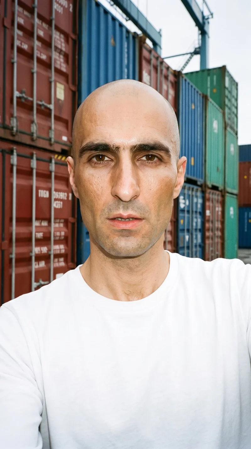 Men's White Long-Sleeve Tee, Selfie at Front, Natural E-Commerce lighting
